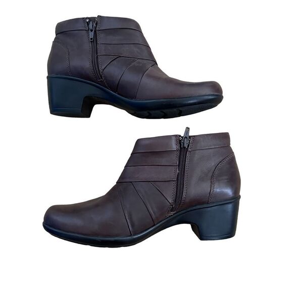 Clarks Collection Brown Leather Zip Ankle Boots Style 26104775 Womens Size 9 - Picture 5 of 7